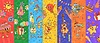 Cartoon groovy birthday holiday characters collage