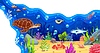 Vector clipart: Underwater landscape and sea fish paper cut banner