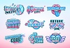 Vector clipart: Y2k icons, nostalgic stickers and phrases set