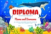 Vector clipart: Kids diploma sea animals and underwater landscape