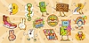 Retro hippie groovy smile characters and symbols