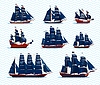 Cartoon pirate sail ships and boats game asset