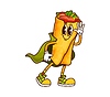 Cartoon groovy Mexican burrito retro fast food