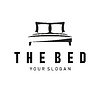 Bed icon, monochrome minimalist emblem or label