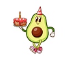 Avocado with birthday cake funny groovy character