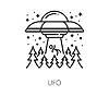 Space alien UFO and astronomy thin line icon