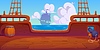 Pirate ship wood deck game background with cannon