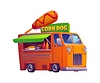 Cartoon corn dog food truck car, street foodtruck