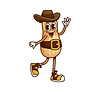 Cartoon groovy peanut cowboy bandit character