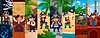 Cartoon kid pirate and corsair character collage