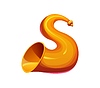Cartoon musical font letter S as brass horn