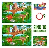 Vector clipart: Kids dinosaur game worksheet, find ten differences