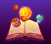 Old magic book, space planets, fantasy astrology