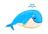 Cartoon blue whale character with water splash