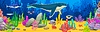 Sperm whale and fishes at underwater landscape