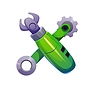 Robot hand font, cartoon cyborg machine gear wheel