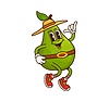 Vector clipart: Cartoon groovy pear cowboy with cheerful shaka