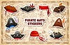 Vector clipart: Pirate tricorn hats, corsair bandana stickers pack