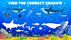 Vector clipart: Kids game worksheet with shadow of sea animals