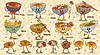 Vector clipart: Cartoon groovy asian food characters of rice bowls