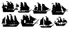 Vector clipart: Pirate sail ships silhouettes, corsair sailboats