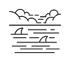 Vector clipart: Landscape line icon, sea or ocean with shark fins