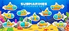 Vector clipart: Cartoon underwater submarines stickers pack