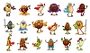 Vector clipart: Cartoon groovy superhero nut and bean characters