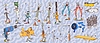 Vector clipart: Groovy building and repair DIY tool characters