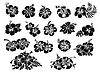 Vector clipart: Hawaii tropical hibiscus flowers black stencil set