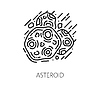 Space flying asteroids and galaxy line icon