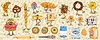 Vector clipart: Cartoon groovy bakery, bread and pastry characters
