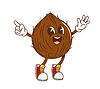 Cartoon groovy coconut nut character happy jumping