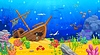 Underwater game landscape with sunken pirate ship