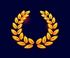 Golden wreath badge of laurel branches, leaves