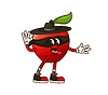 Cartoon groovy red apple fruit bandit character