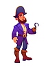 Cartoon pirate corsair character with hook hand