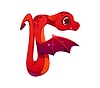 Vector clipart: Fantasy red dragon cartoon character font letter F