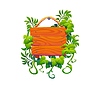 Wooden sign board in tropical jungle liana frame