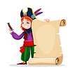 Vector clipart: Cartoon kid girl pirate with scroll parchment map