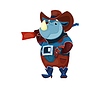 Cartoon rhinoceros cowboy, Wild West animal bandit
