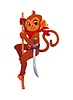 Cartoon monkey pirate animal climbing wooden stick