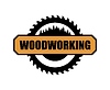 Woodwork carpentry icon, saw blade, forest trees