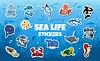 Vector clipart: Cartoon sea animals and fish stickers pack
