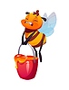 Vector clipart: Cartoon honey bee character holding heavy bucket