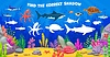 Vector clipart: Find correct shadow game, underwater sea animals