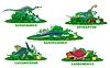 Vector clipart: Dinosaur mother with dino kids hatching of eggs