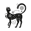 Vector clipart: Black magic cat, witch animal with mystic boho art