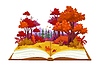 Vector clipart: Opened book with autumn forest trees and mountains