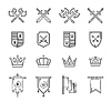 Vector clipart: Heraldry line icons, crowns and weapon on shields
